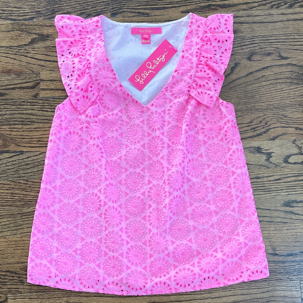 NWT, Lilly Pulitzer Bright Pink Lina Eyelet Top!!